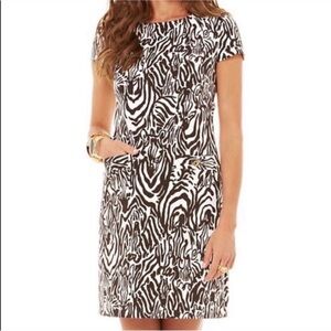 Lilly Pulitzer Layton Shift Dress brown zebra pattern L EUC